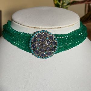 Sterling Silver Tanzanite, Turquoise and Green Onyx Choker